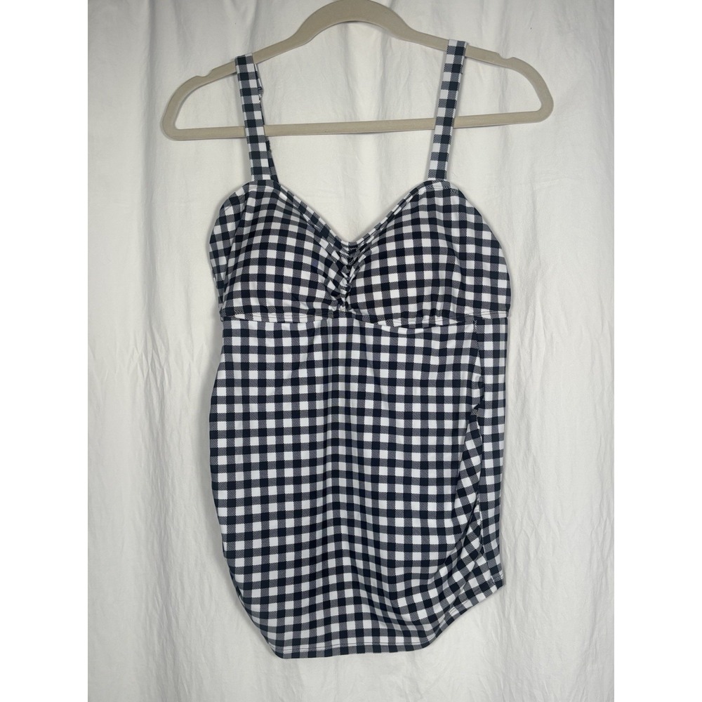 Motherhood Maternity  Beach Bump Tankini Swim Top Black White Gingham  Sz L LL17